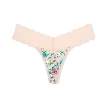 Victoria's Secret PINK THE LACIE Lace-Waist Cotton Thong Panty/V T Underpants Women's 1 Pack Plant Print