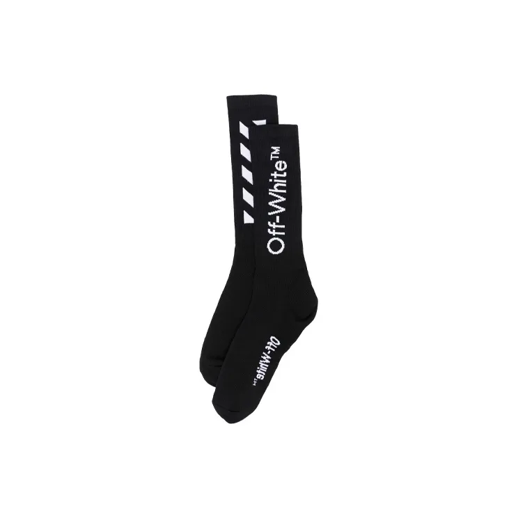 OFF WHITE Diagonal Mid Length Socks Black/White-0