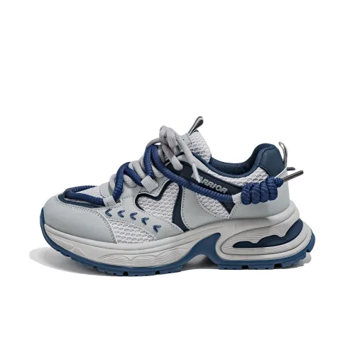 Warrior Anti-Slip And Wear-Resistant Breathable Low-Top Chunky Sneakers Women's Gray Blue