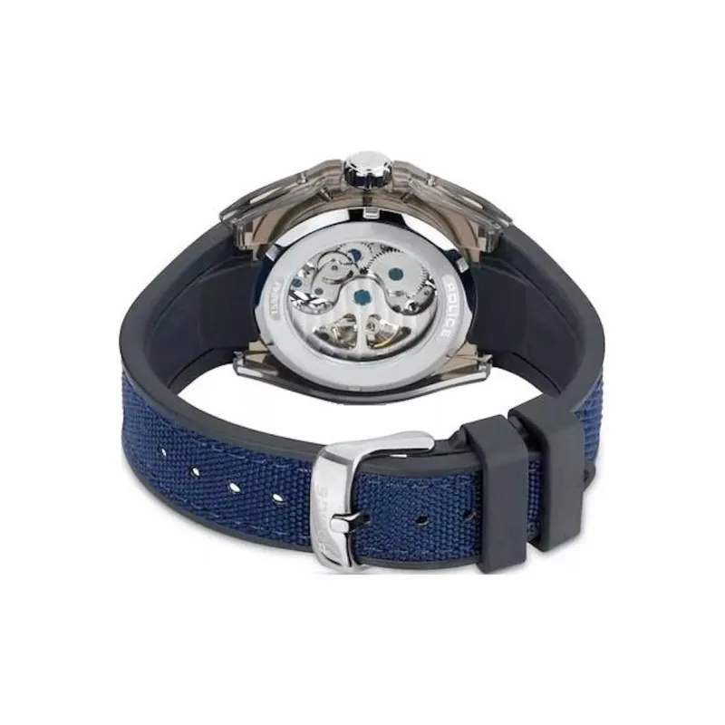 Police Wrist Watch Automatic Mechanical Movement Silicone Strap 44mm Cut-Out Dial Men's Watches-2
