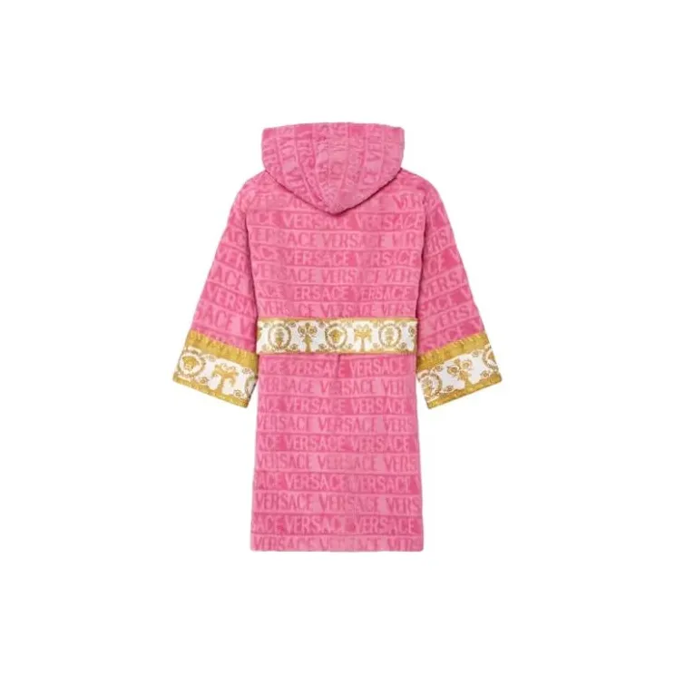 VERSACE Belted Logo Monogram Hooded Robe-1
