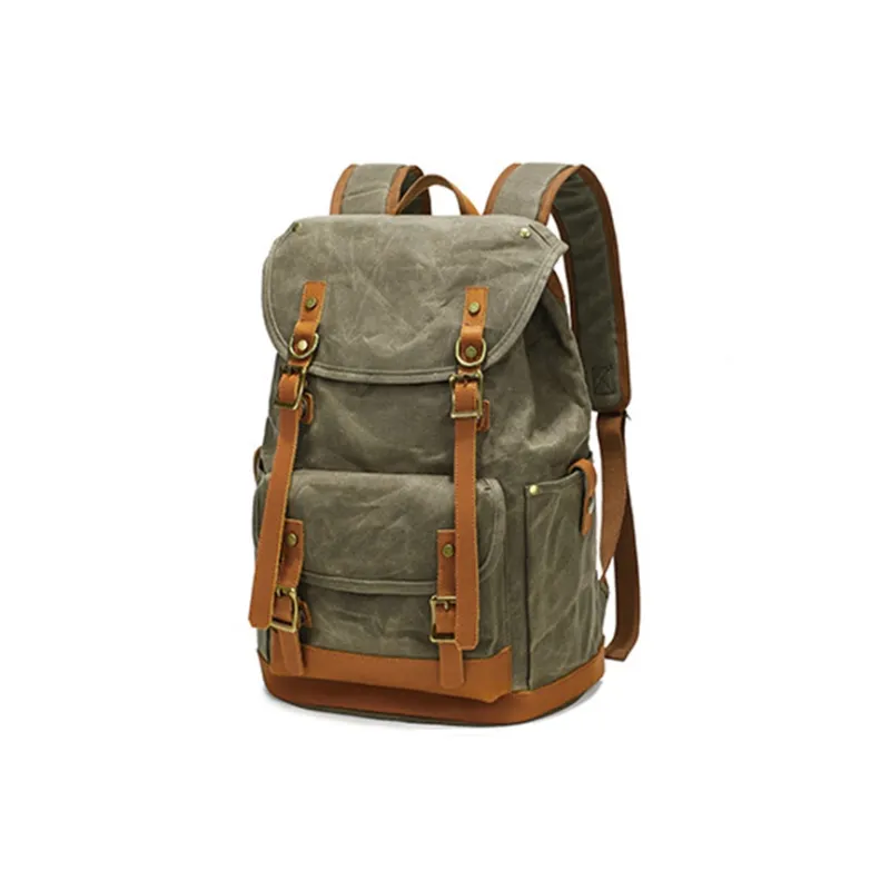 H YXIANG Batik Water Resistant Canvas With Crazy Horse Leather Backpack Regular Men's Multicolor-1