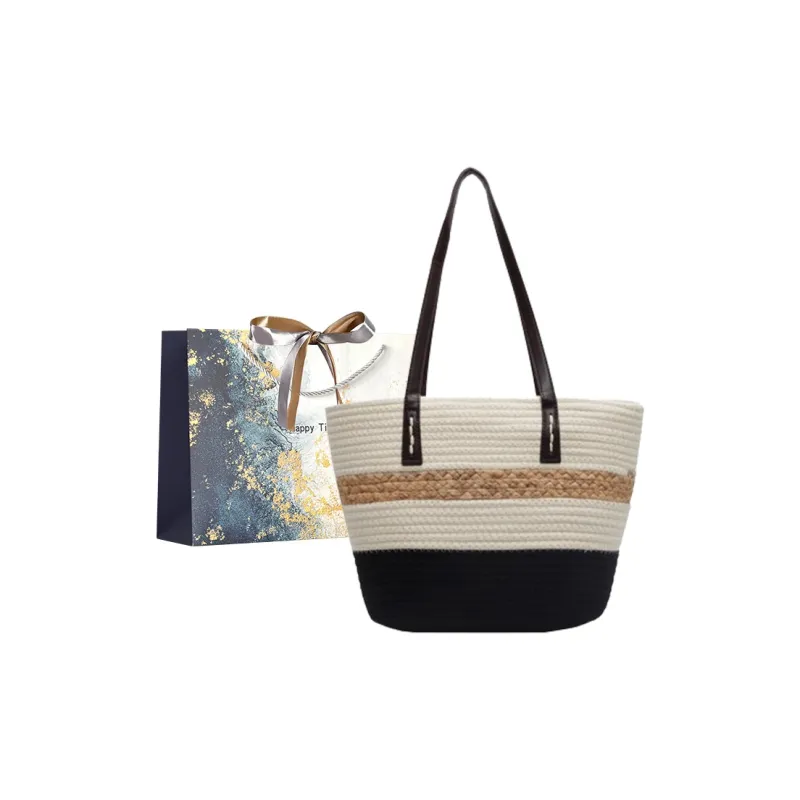 Iman's House Straw Woven Shoulder Bag Unisex Khaki/Coffee/Black-10
