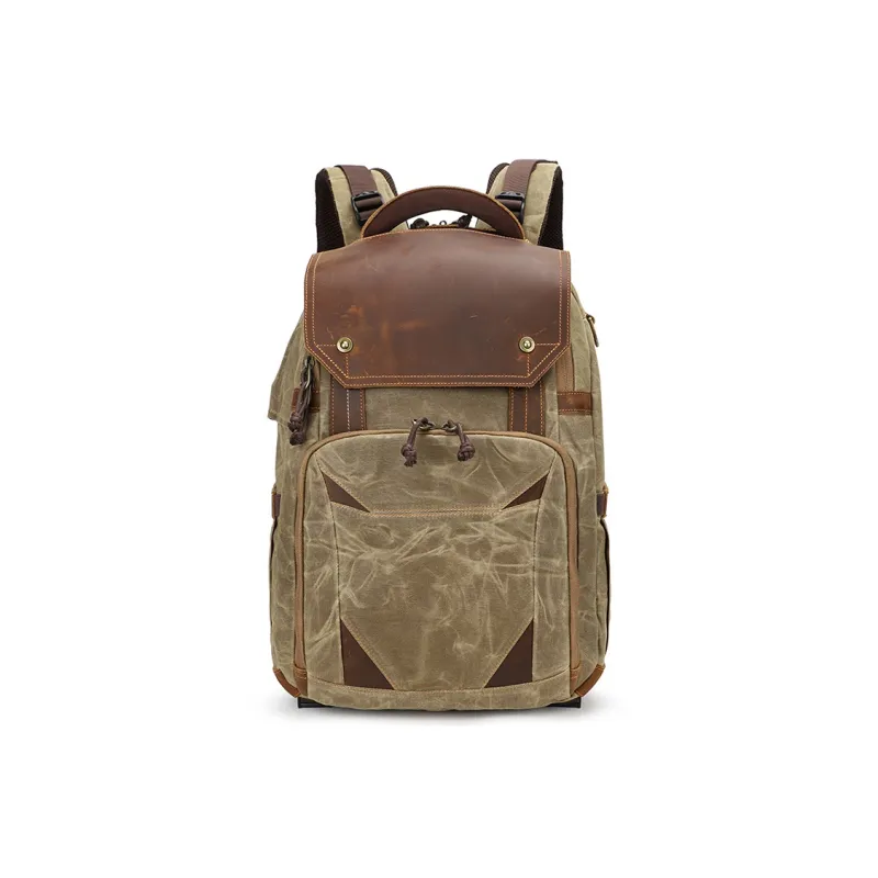 H YXIANG Batik Canvas Backpack Regular Men's Khaki/Gray/Earth Yellow/Blue-0