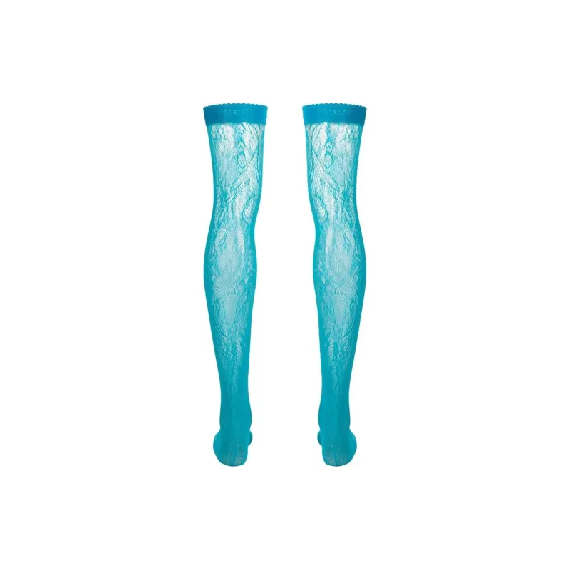 GUCCI Thigh High Lace Pattern Socks 'Bright Blue'-1