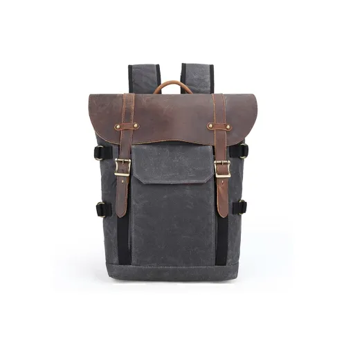 H-YXIANG Batik Canvas With Crazy Horse Leather Canvas bag Airbag Backpack Men's Dark Gray/Khaki/Army Green