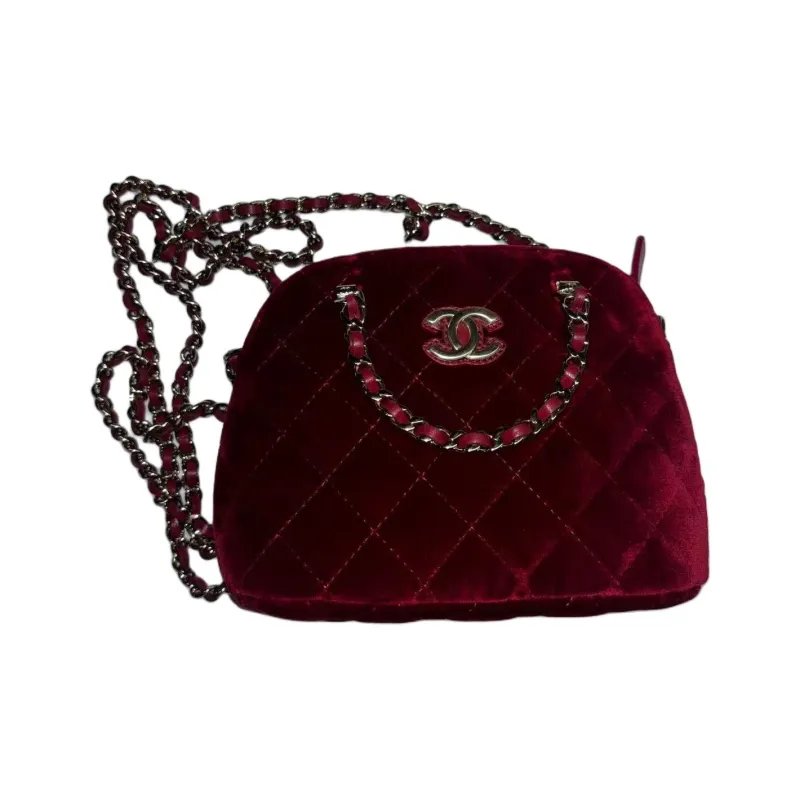 CHANEL Suede Handbag, Shoulder Bag, Crossbody Bag Women's Dark Red-1
