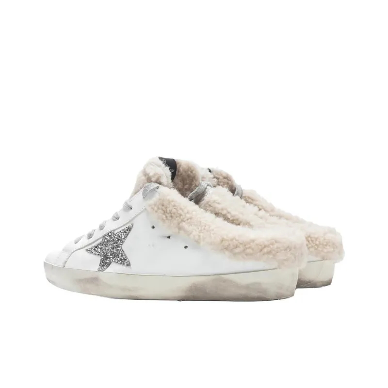 Golden Goose Super Star Sabot White Silver Beige Women's-3