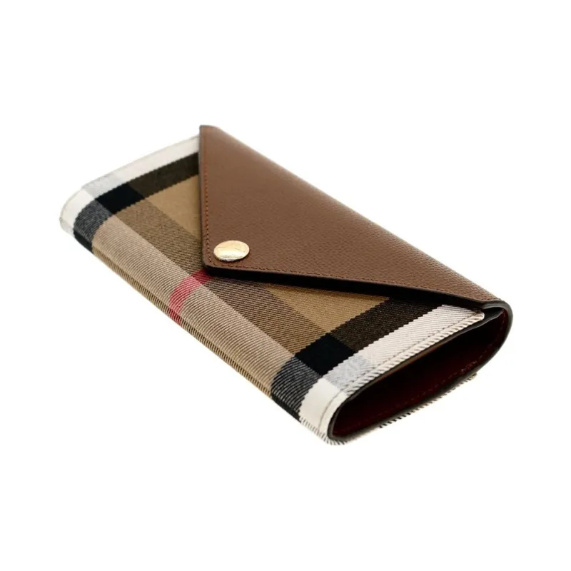 Burberry Leather Paneled Canvas Wallet Women's Tan-2