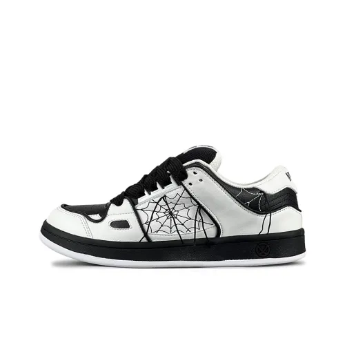VFDF Anti Slip Wear Resistant Low Top Skateboard Shoes Unisex White Black Spider