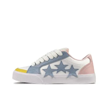 LuzaoT SUPER DRAG Stars Shoes Low Top Skateboard Shoes Women's White Blue Yellow