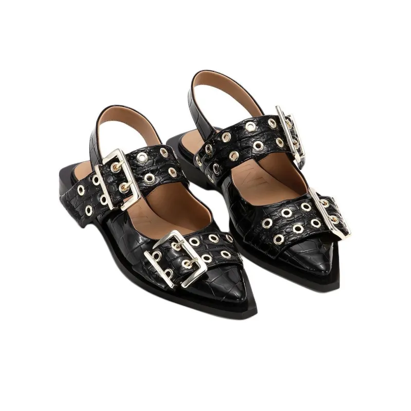 GANNI Croco Casual Single Shoes Women's Black-3