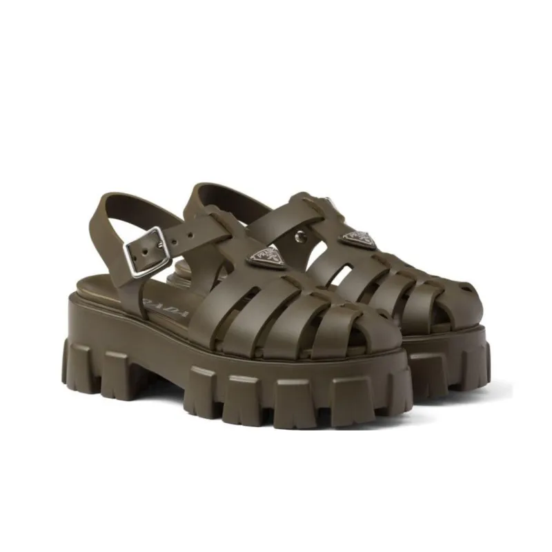 PRADA Triangle-logo Platform Sandals-2