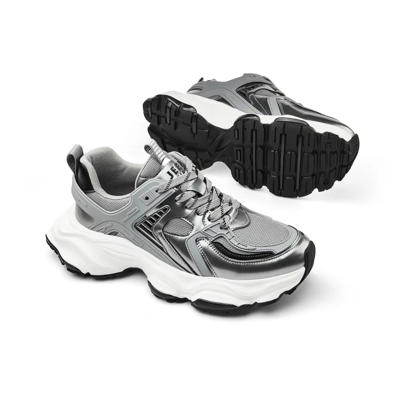 JEEP SPIRIT Breathable Height Increasing Low Top Chunky Sneakers Men's Silver-6