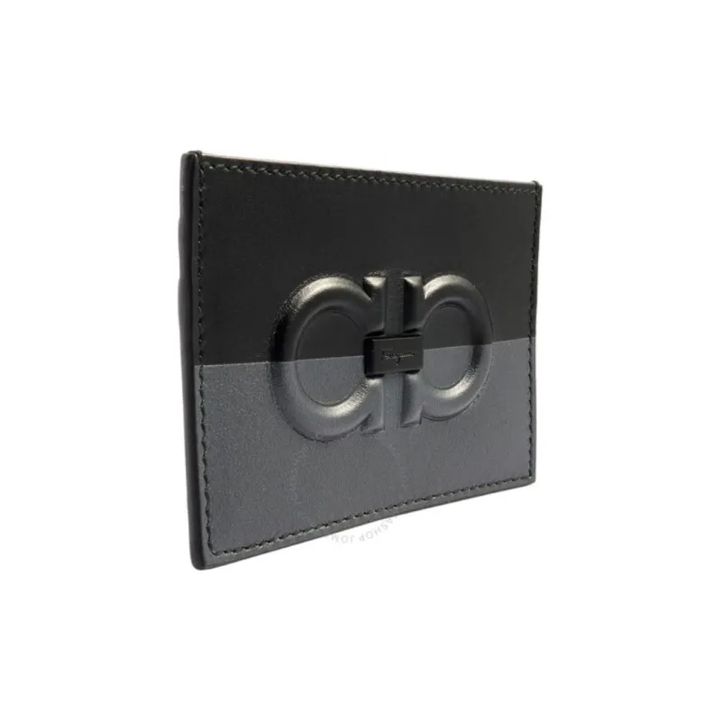 FERRAGAMO Leather Card Clip Card Holder Mini Men's Black/Two Tone-1