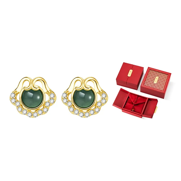 Mom's Gift Glutinous Jade Jadeite Stud Earrings Women's-2