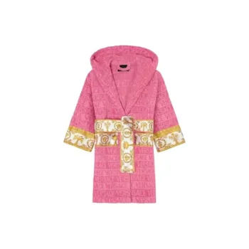 VERSACE Belted Logo Monogram Hooded Robe