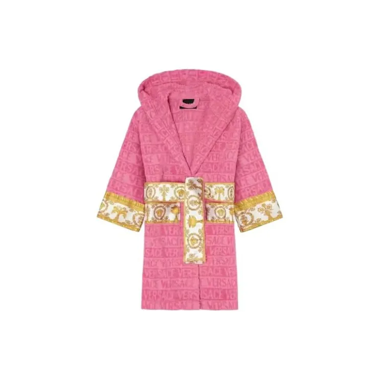 VERSACE Belted Logo Monogram Hooded Robe-0