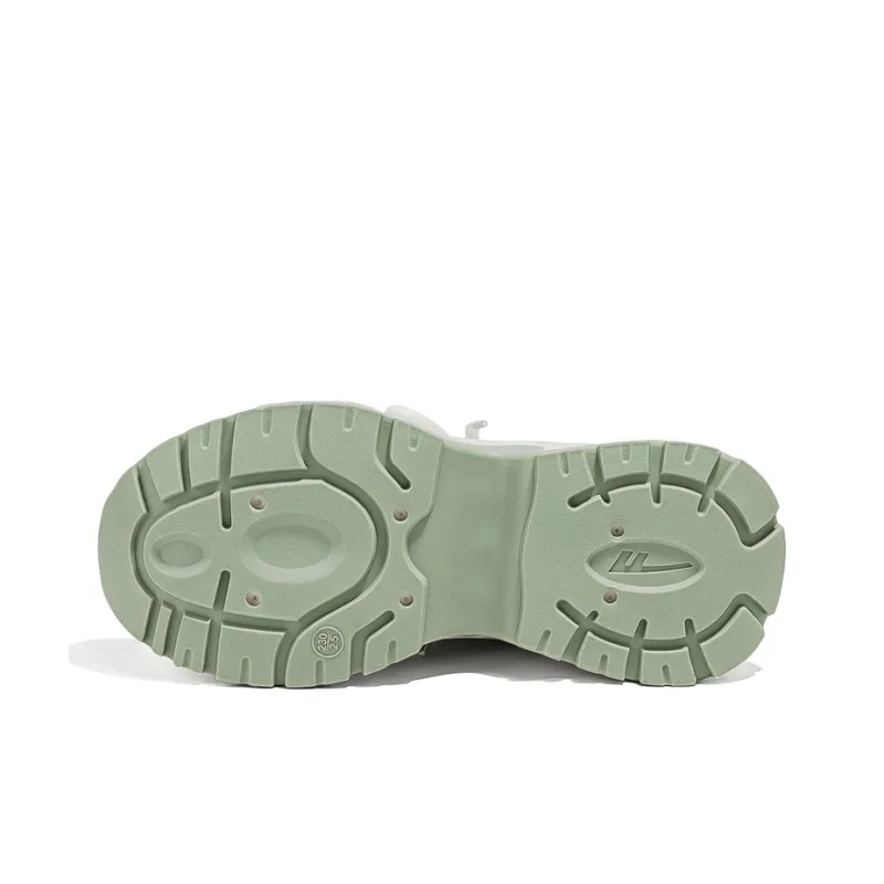 Warrior Breathable Lightweight Height Increasing Low Top Chunky Sneakers Women's Beige Gray Green-3