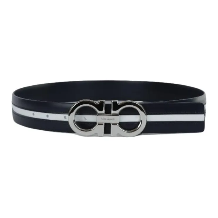 FERRAGAMO Multicolor Design Leather Leather Belts Men's Marine Blue-0