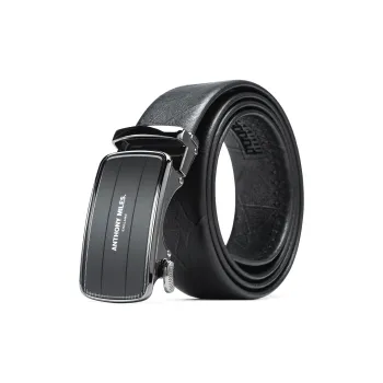 Anthony Miles Leaf Venation Top Grain Cow Leather Leather Belts Men's Black Width  3.5cm