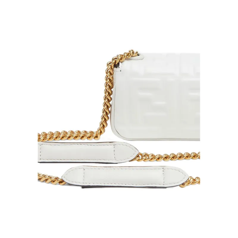FENDI Baguette Embossed Sheepskin Crossbody Bag Shoulder Bag Extra Mini Women's White-4