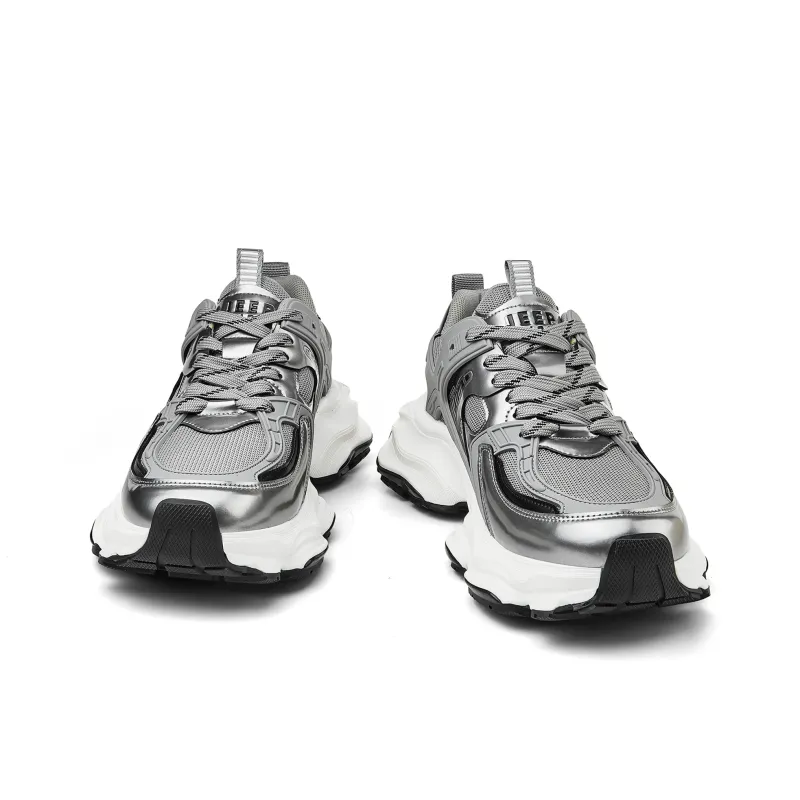 JEEP SPIRIT Breathable Height Increasing Low Top Chunky Sneakers Men's Silver-5