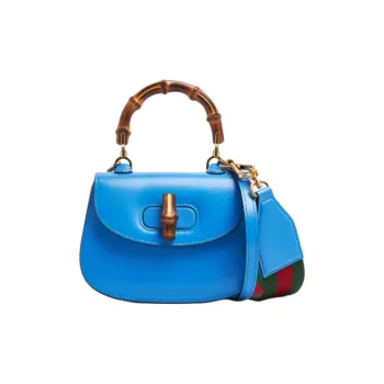 GUCCI Bamboo 1947 Leather Shoulder Bag Crossbody Bag Handbag Mini Women's Blue