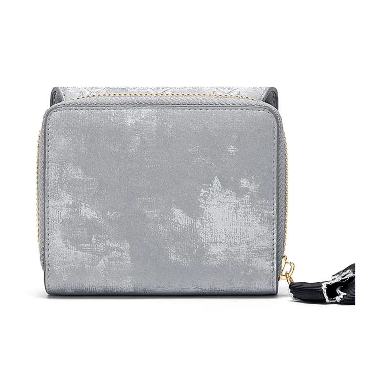 CNOLES Pearlescent Cow Leather Women's Coin Purse Card Holder Wallet Women's Mint Green-6