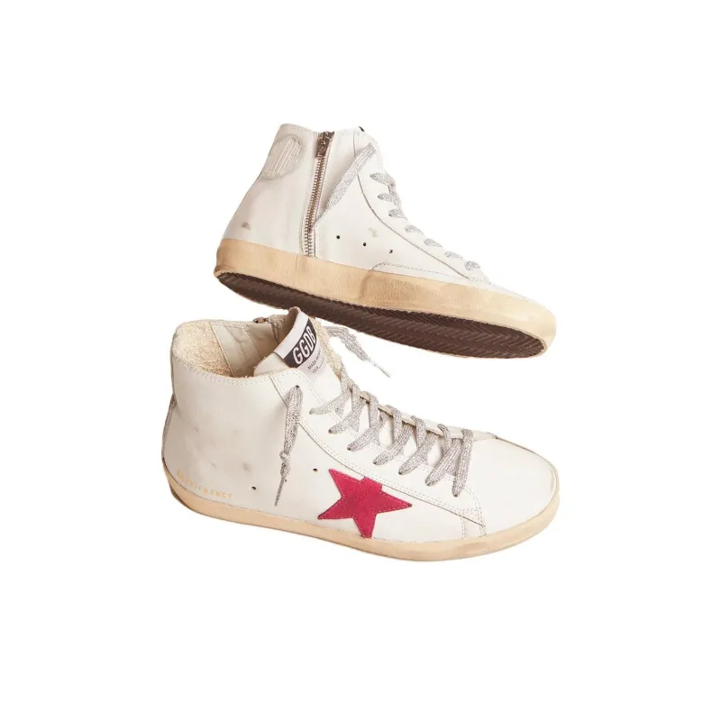 Golden Goose Francy Skateboard Shoes Women's High-Top White/Red-3