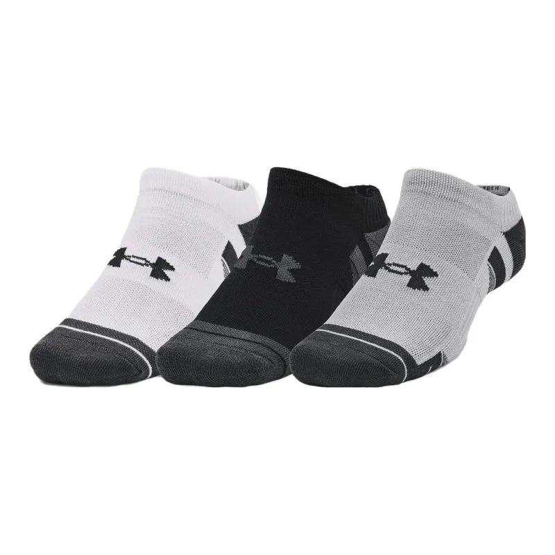 Under Armour TechPerformance Performance Tech No Show Ankle Socks Unisex 3 Pack White+Black+Gray-0