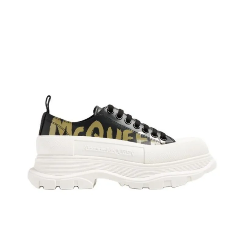 Alexander McQueen Tread Slick Low Lace Up Graffiti Black Khaki-1
