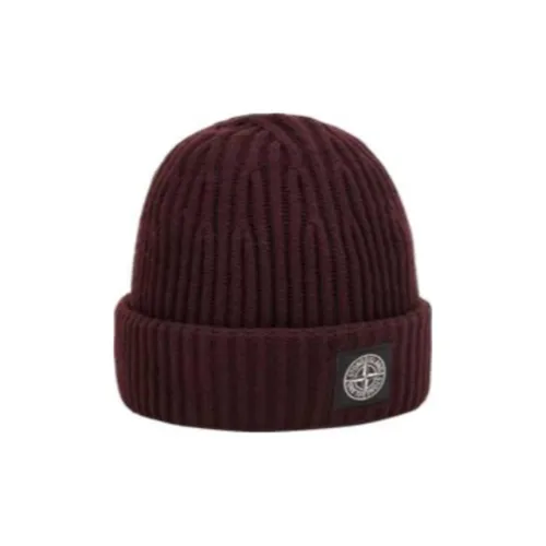 STONE ISLAND Wool Beanies Men's Burgundy