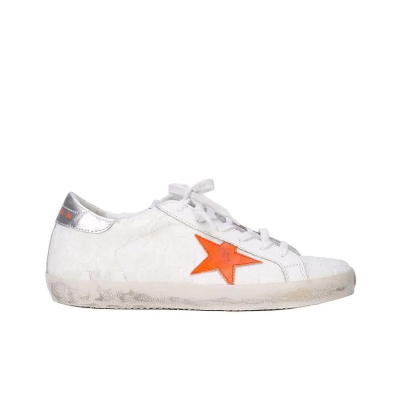 Golden Goose Super Star Skateboard Shoes Women's Low Top White Orange-1
