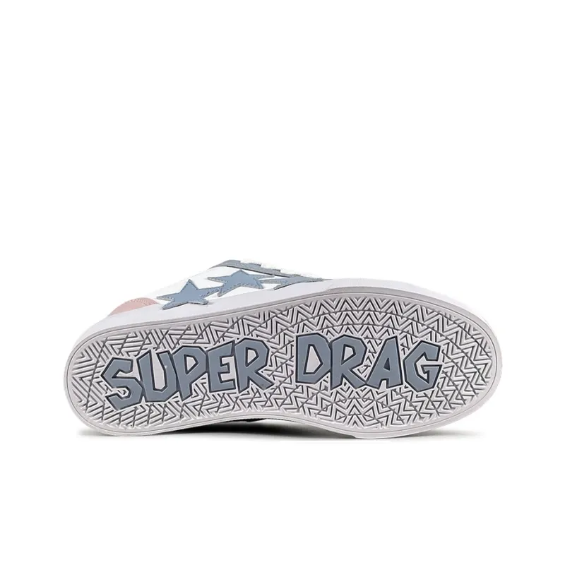 LuzaoT SUPER DRAG Stars Shoes Low Top Skateboard Shoes Women's White Blue Yellow-5