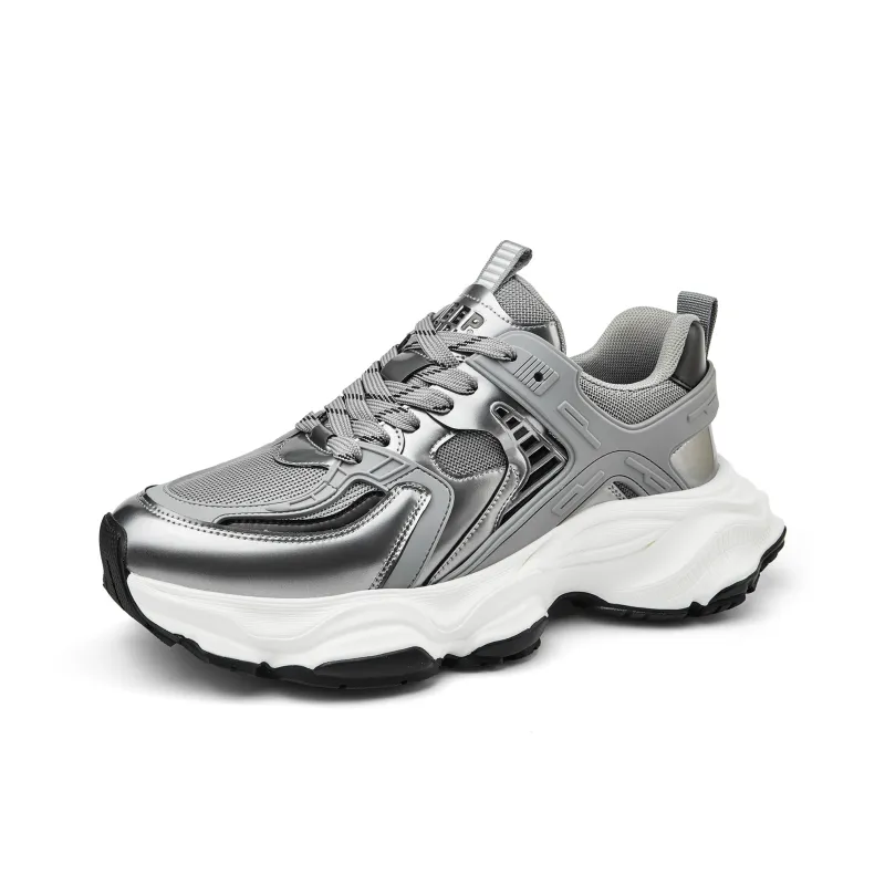 JEEP SPIRIT Breathable Height Increasing Low Top Chunky Sneakers Men's Silver-2