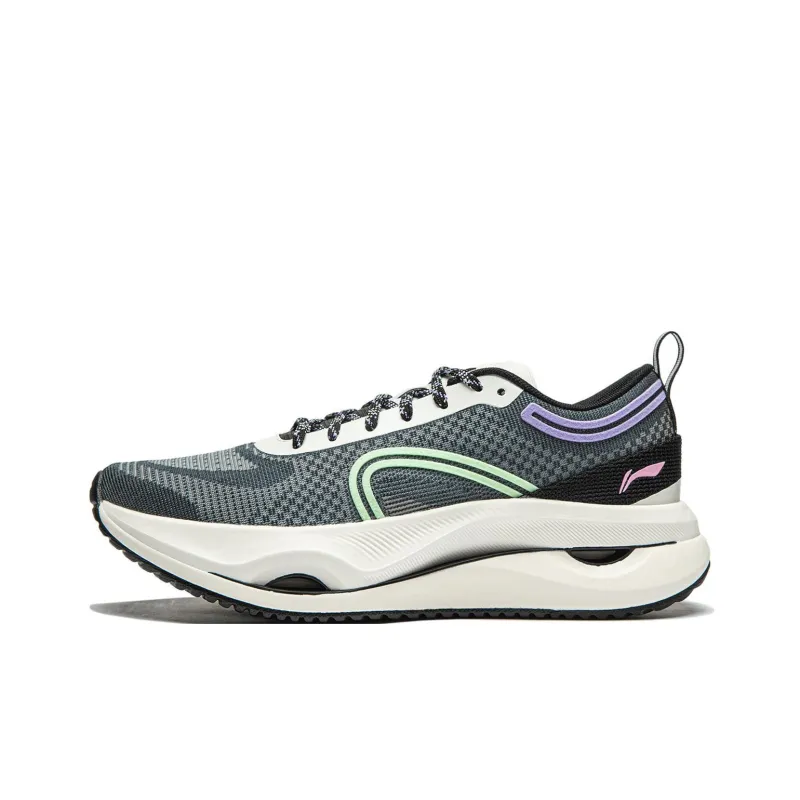 LiNing Cushioning Wear Resistant Lightweight Rebound Low Top Running Shoes Women's Black White-0