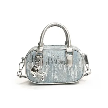 Single Warehouse PU Panel Denim Handbag, Shoulder Bag, Crossbody Bag Regular Women's Multicolor