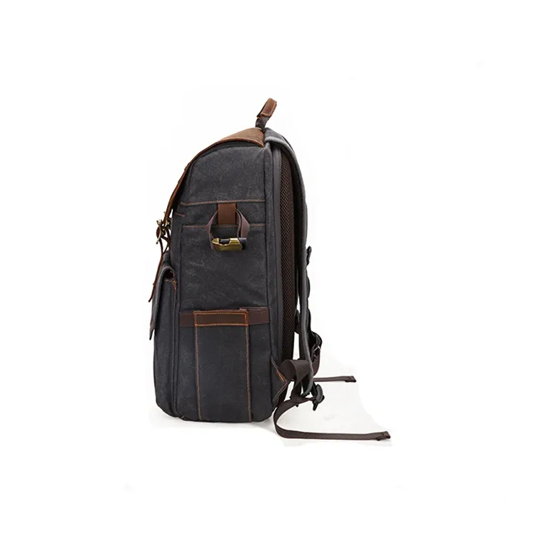 H YXIANG Batik Canvas With Crazy Horse Cow Leather Backpack Men's-10