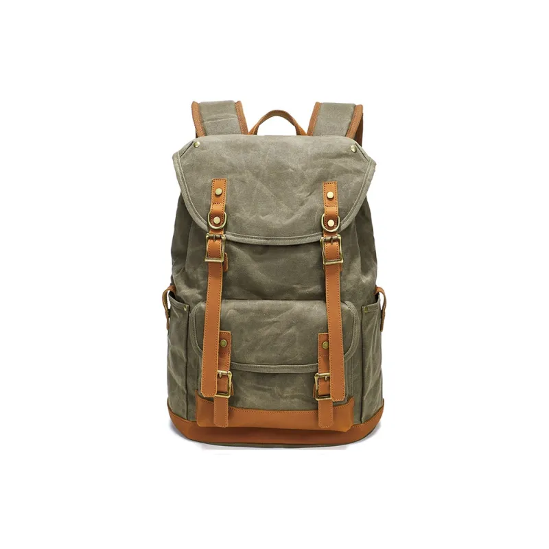 H YXIANG Batik Water Resistant Canvas With Crazy Horse Leather Backpack Regular Men's Multicolor-0