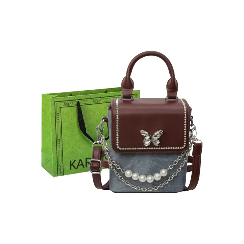 KARUISHA PU Shoulder Bag Regular Women's Denim Blue/Dark Tea/Ecru-6