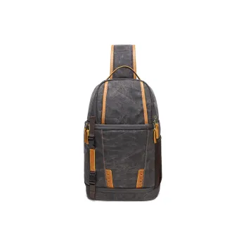 H YXIANG Batik Canvas With Top Grain Cow Leather Sling Bag Men's Army Green/Khaki/Dark Gray