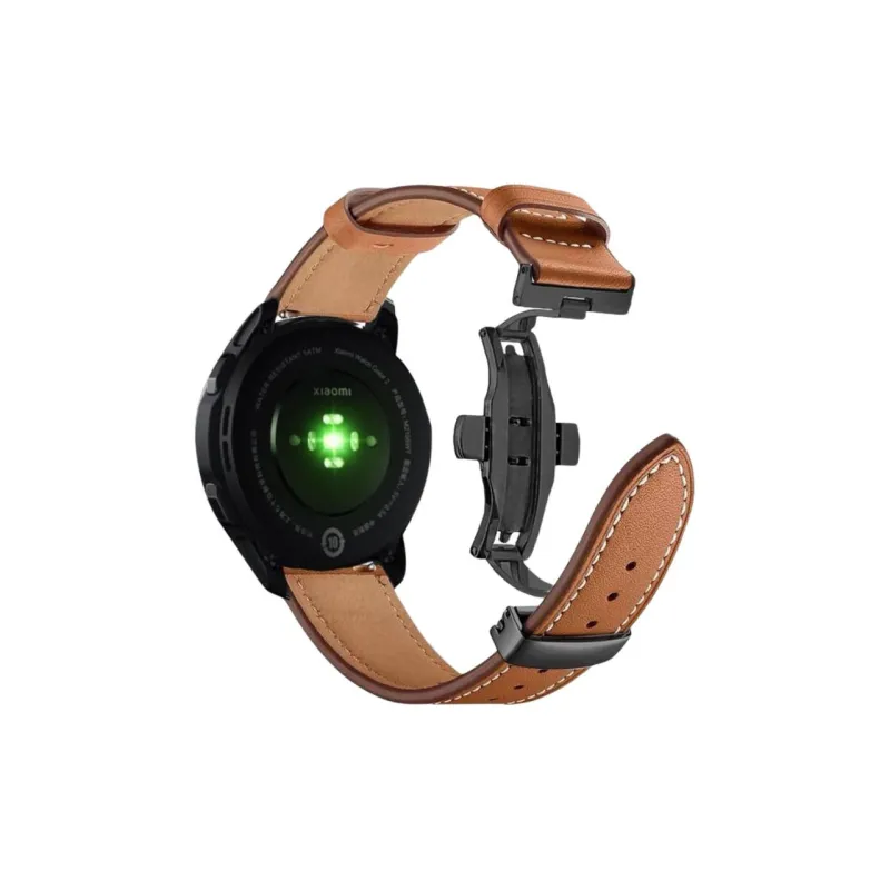 FZRT Xiaomi Compatibility Watch Band Quick Release 22mm Leather Metal Butterfly Buckle Strap Cowhide Leather Material-4