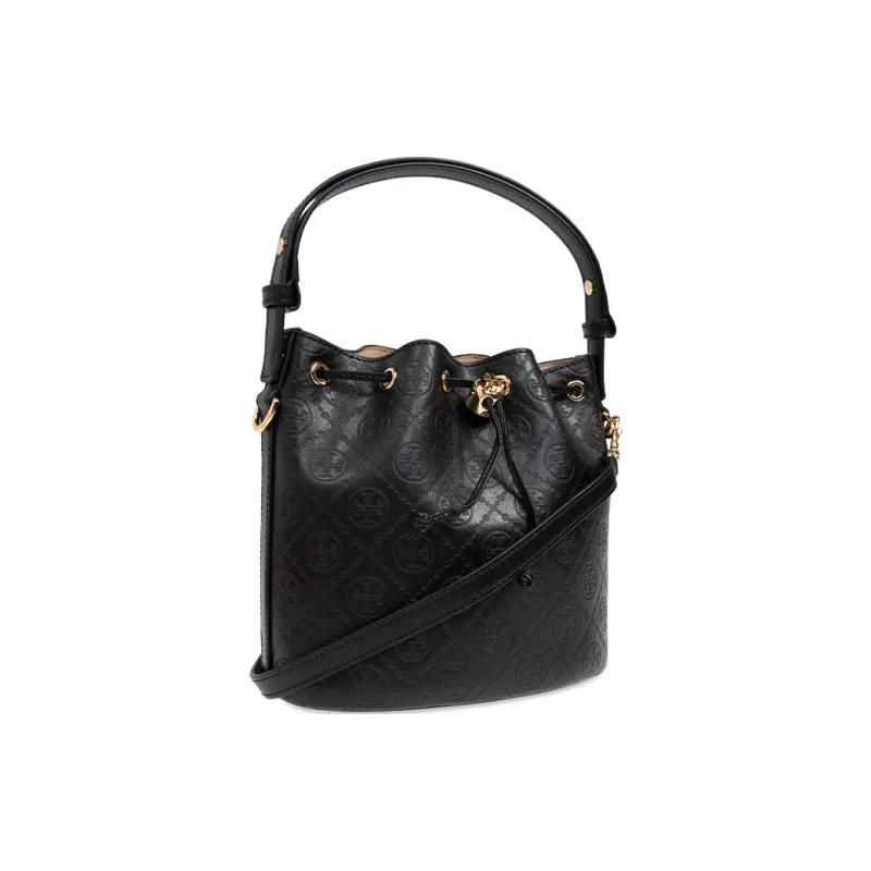 TORY BURCH T Monogram Leather Bucket Bag, Shoulder Bag, Crossbody Bag, Handbag Regular Women's Black-2