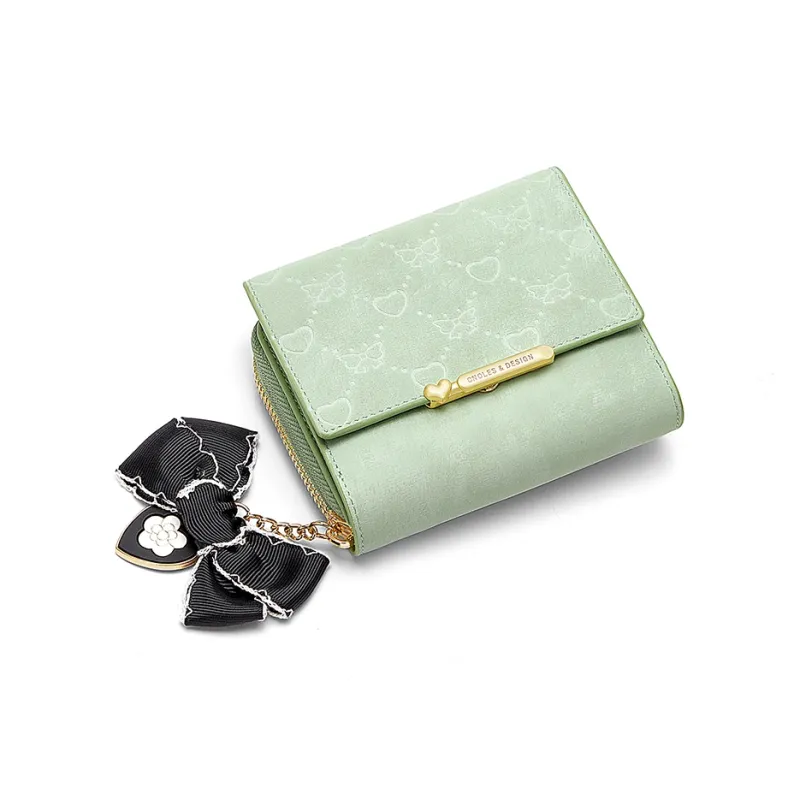 CNOLES Pearlescent Cow Leather Women's Coin Purse Card Holder Wallet Women's Mint Green-2