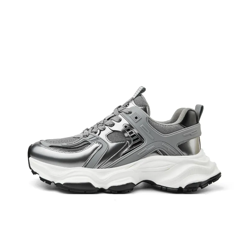 JEEP SPIRIT Breathable Height Increasing Low Top Chunky Sneakers Men's Silver-0