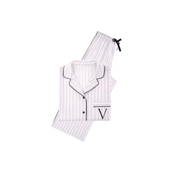 Victoria's Secret Pajama Set Women's Pink White Stripes