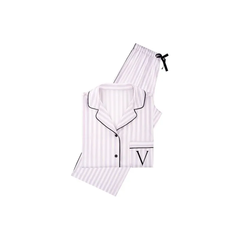 Victoria's Secret Pajama Set Women's Pink White Stripes-0