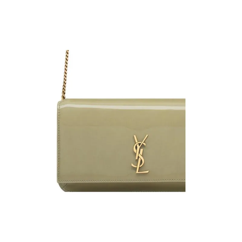 SAINT LAURENT CASSANDRE Patent Leather Crossbody Bag, Shoulder Bag Women's Soft Sage Green-5