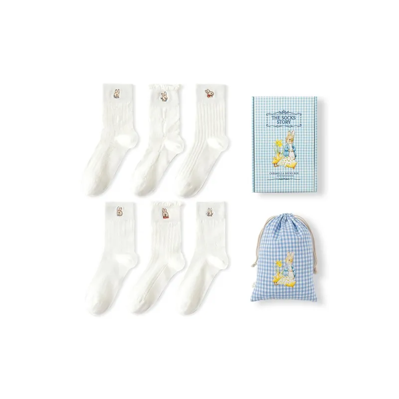 Caramella x Peter Rabbit/, SS23 Mid Calf Socks Women's 6 Pack White-0